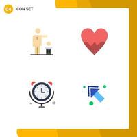 grupo de 4 iconos planos signos y símbolos para mal reloj reciclando conexiones de amor elementos de diseño vectorial editables vector