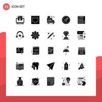 Group of 25 Solid Glyphs Signs and Symbols for audio paper delivery launch airplane Editable Vector Design Elements