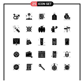 25 Solid Glyph concept for Websites Mobile and Apps bag tag case study price finance Editable Vector Design Elements