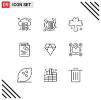 Set of 9 Modern UI Icons Symbols Signs for asch gdpr green file data Editable Vector Design Elements