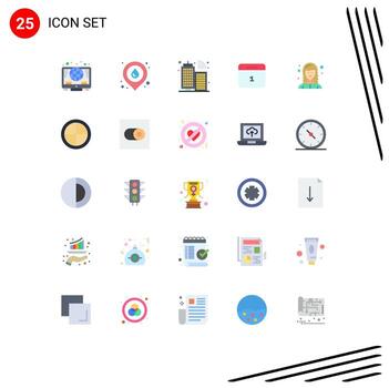 25 Universal Flat Color Signs Symbols of female web developer developer building day date Editable Vector Design Elements