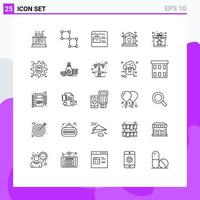 User Interface Pack of 25 Basic Lines of present shield bag security bank Editable Vector Design Elements