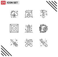 Pictogram Set of 9 Simple Outlines of sea lighthouse claw hammer beach delete Editable Vector Design Elements