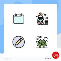 Mobile Interface Filledline Flat Color Set of 4 Pictograms of calender pencil year money forest Editable Vector Design Elements