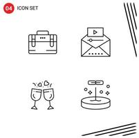 Set of 4 Modern UI Icons Symbols Signs for bag glass motivation video advertising drink Editable Vector Design Elements