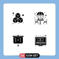 4 Thematic Vector Solid Glyphs and Editable Symbols of box presentation coffee umbrella computer Editable Vector Design Elements