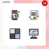 Pictogram Set of 4 Simple Filledline Flat Colors of online grid mobile marketing money computer Editable Vector Design Elements