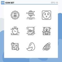 Outline Pack of 9 Universal Symbols of presentation money socket economy alert Editable Vector Design Elements