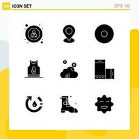 9 User Interface Solid Glyph Pack of modern Signs and Symbols of device marketing record cloud clothing Editable Vector Design Elements