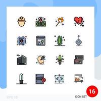 paquete de interfaz de usuario de 16 líneas básicas llenas de color plano de estetoscopio antivirus atención médica contra incendios elementos de diseño de vectores creativos editables