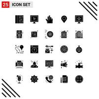 Modern Set of 25 Solid Glyphs Pictograph of software app three tv cinema Editable Vector Design Elements