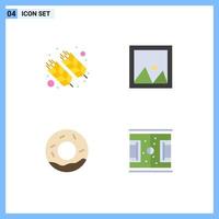 Set of 4 Commercial Flat Icons pack for food photo india frame donuts Editable Vector Design Elements