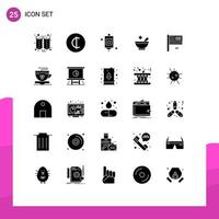 Set of 25 Commercial Solid Glyphs pack for fall collapse medical american dream patient Editable Vector Design Elements