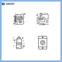 User Interface Pack of 4 Basic Filledline Flat Colors of diary fitness health writing message water Editable Vector Design Elements