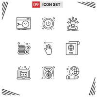 Group of 9 Modern Outlines Set for up hand difference money cash Editable Vector Design Elements