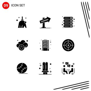 Set of 9 Modern UI Icons Symbols Signs for memory technology data power storage Editable Vector Design Elements