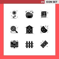 Set of 9 Modern UI Icons Symbols Signs for barn search book money tool Editable Vector Design Elements