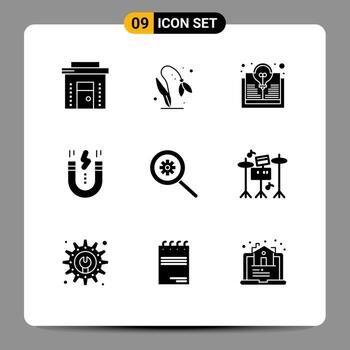 Set of 9 Vector Solid Glyphs on Grid for snap interface spring design idea Editable Vector Design Elements