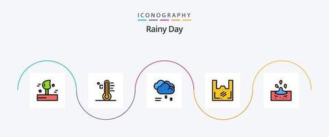 Rainy Line Filled Flat 5 Icon Pack Including supermarket. plastic. temperature. ecology. rainy weather vector