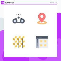 4 User Interface Flat Icon Pack of modern Signs and Symbols of beach gluten vacation pin harvest Editable Vector Design Elements