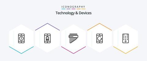 paquete de iconos de 25 líneas de dispositivos, incluido el móvil. comunicación. dispositivos. Teléfono móvil. cacerola vector