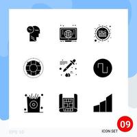 9 Thematic Vector Solid Glyphs and Editable Symbols of eyedropper color data preserver lifebuoy Editable Vector Design Elements