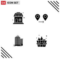 Solid Glyph Pack of 4 Universal Symbols of shop top gps building sauna Editable Vector Design Elements