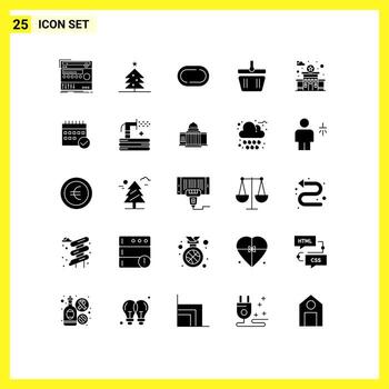 conjunto de 25 glifos sólidos vectoriales en la cuadrícula para la construcción de estaciones elementos de diseño vectorial editables del carro de resorte de la carretera vector