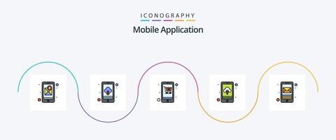 Mobile Application Line Filled Flat 5 Icon Pack Including message. cart. cloud. app vector