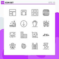 User Interface Pack of 16 Basic Outlines of bottle prison console jail architecture Editable Vector Design Elements