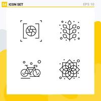 Set of 4 Modern UI Icons Symbols Signs for camera cycle photography leaf sport Editable Vector Design Elements