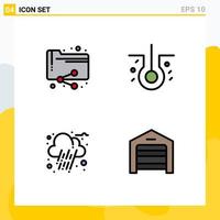 Set of 4 Vector Filledline Flat Colors on Grid for share rain folder sick hair garage Editable Vector Design Elements