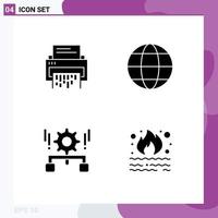 Group of 4 Modern Solid Glyphs Set for confidential globe document shredder configuration Editable Vector Design Elements