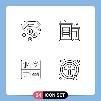conjunto de 4 iconos modernos de la interfaz de usuario signos de símbolos para el desarrollo financiero ahorro de dinero proceso vegetal elementos de diseño vectorial editables vector
