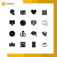 Stock Vector Icon Pack of 16 Line Signs and Symbols for pc device favorite monitor error Editable Vector Design Elements