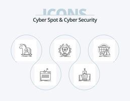 Cyber Spot And Cyber Security Line Icon Pack 5 Icon Design. internet. cybercrime. rule. security. monitoring vector