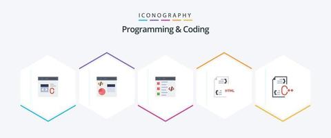 Programación y codificación de 25 paquetes de iconos planos, incluido el desarrollo. codificación. desarrollo. lista. desarrollar vector