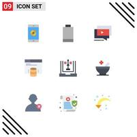 Pack of 9 Modern Flat Colors Signs and Symbols for Web Print Media such as develop web youtube server hosting website Editable Vector Design Elements