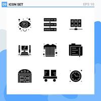 Pack of 9 creative Solid Glyphs of sports clothing server network computing database Editable Vector Design Elements