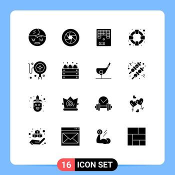 Pack of 16 Modern Solid Glyphs Signs and Symbols for Web Print Media such as online tracking arkanoid support help Editable Vector Design Elements