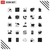 Pack of 25 creative Solid Glyphs of infographic data dessert chart dish Editable Vector Design Elements