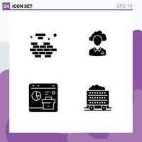 4 Universal Solid Glyph Signs Symbols of logic people solving human browser Editable Vector Design Elements