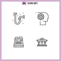 Modern Set of 4 Filledline Flat Colors and symbols such as construction fax pipe job printer Editable Vector Design Elements