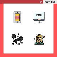 Pack of 4 Modern Filledline Flat Colors Signs and Symbols for Web Print Media such as mobile party laptop education academic Editable Vector Design Elements