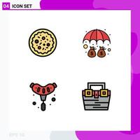 Mobile Interface Filledline Flat Color Set of 4 Pictograms of italian food food restaurant umbrella sausage Editable Vector Design Elements