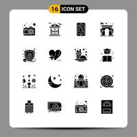 Modern Set of 16 Solid Glyphs and symbols such as shield protection mobile gate city Editable Vector Design Elements