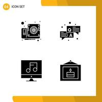 4 Universal Solid Glyphs Set for Web and Mobile Applications card media video question video Editable Vector Design Elements