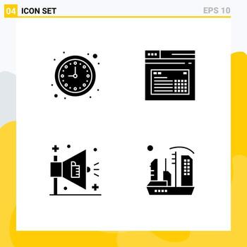 4 User Interface Solid Glyph Pack of modern Signs and Symbols of business ad watch web marketing Editable Vector Design Elements