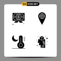 4 User Interface Solid Glyph Pack of modern Signs and Symbols of business night award location brain Editable Vector Design Elements