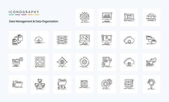 25 Data Management And Data Organization Line icon pack vector